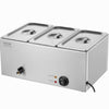 VEVOR 3-Pan Commercial Food Warmer, 17.4QT Electric Steam Table, 1200W Professional Countertop Stainless Steel Buffet Bain Marie with 86-185°F Temp Control for Catering and Restaurants, Silver