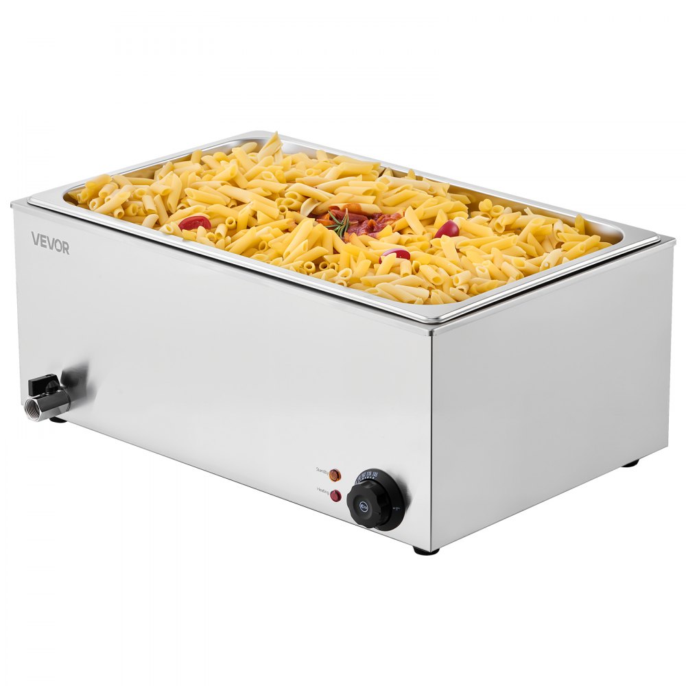 VEVOR 24QT Commercial Food Warmer, Full-Size Pan Electric Steam Table, 1200W Professional Countertop Stainless Steel Buffet Bain Marie with 86-185°F Temp Control for Catering, Buffet, Restaurants