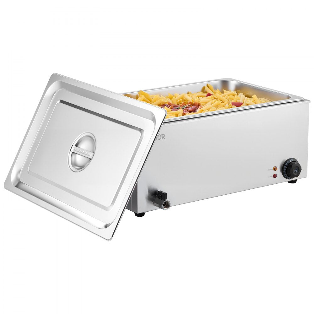 VEVOR 24QT Commercial Food Warmer, Full-Size Pan Electric Steam Table, 1200W Professional Countertop Stainless Steel Buffet Bain Marie with 86-185°F Temp Control for Catering, Buffet, Restaurants
