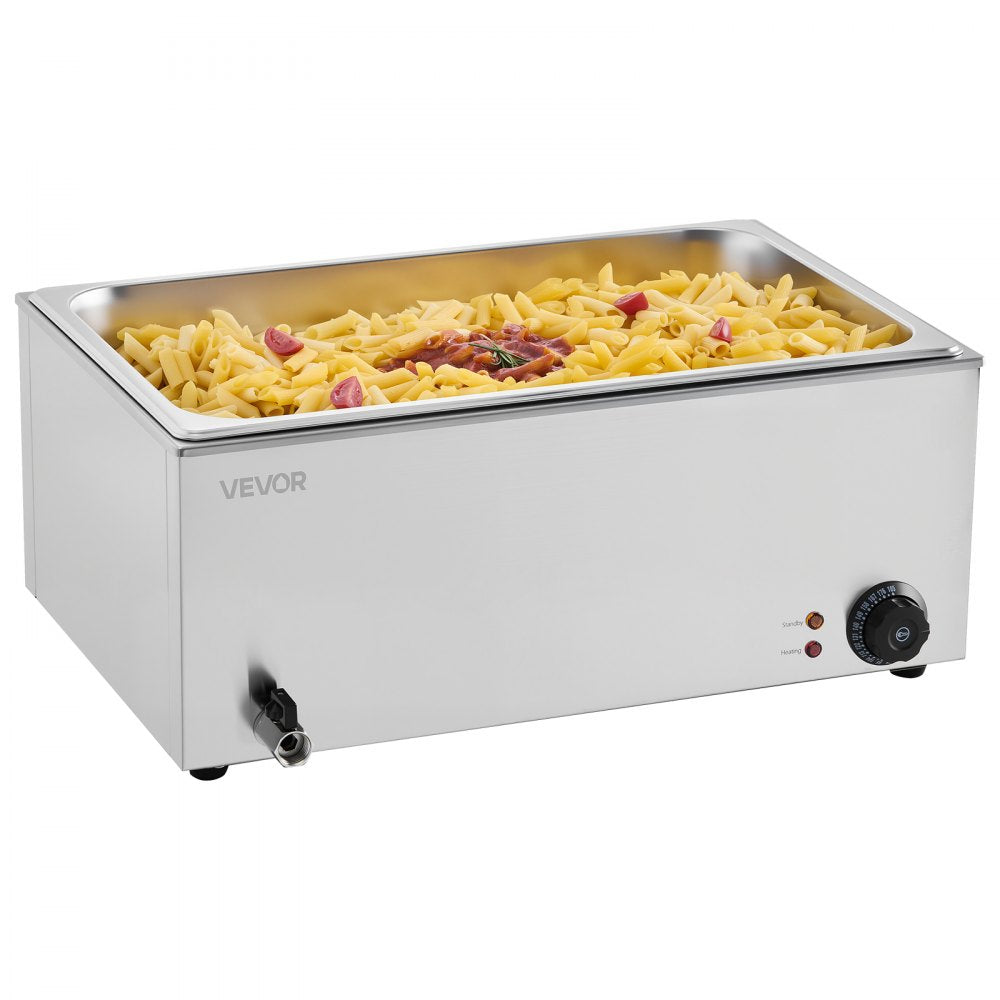 VEVOR 24QT Commercial Food Warmer, Full-Size Pan Electric Steam Table, 1200W Professional Countertop Stainless Steel Buffet Bain Marie with 86-185°F Temp Control for Catering, Buffet, Restaurants