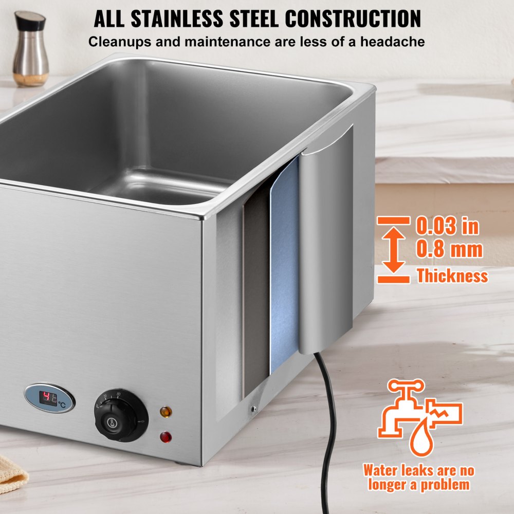 VEVOR Commercial Food Warmer 19QT Bain Marie 1200W Electric Buffet Warmer Steam Table Food Warmer Countertop Stainless Steel Food Warmer Wet or Dry Use for Parties, Catering and Restaurant