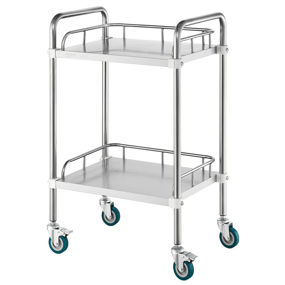 VEVOR Lab Rolling Cart, 2-Shelf Stainless Steel Rolling Cart, Lab Serving Cart with Swivel Casters, Dental Utility Cart for Clinic, Lab,  Hospital, Salon, 15.16"x21.57"x34.06"