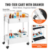 VEVOR Lab Cart, 2 Tiers Stainless Steel Utility Cart, Medical Cart with 2 Drawers, Rolling Lab Cart White Paint, Serving Cart with Swivel Casters for Laboratory, Hospital, Dental, Salon and Beauty