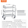 VEVOR Stainless Steel Cart, 3 Layers Lab Utility Cart 400 lbs Weight Capacity, Medical Cart with Lockable Universal Wheels, for Lab, Clinic, Kitchen, Salon