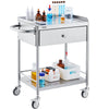 VEVOR Medical Cart, 2-Layer Stainless Steel Cart 220 lbs Weight Capacity, Lab Utility Cart with 360° Silent Wheels and a Drawer for Lab, Clinic, Kitchen, Salon
