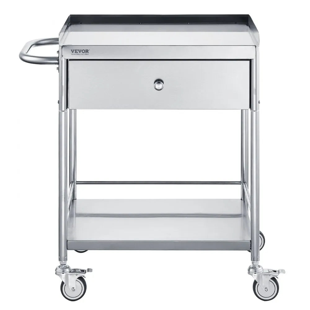 VEVOR Medical Cart, 2-Layer Stainless Steel Cart 220 lbs Weight Capacity, Lab Utility Cart with 360° Silent Wheels and a Drawer for Lab, Clinic, Kitchen, Salon