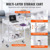 VEVOR 2 Tiers Lab Carts, Lab Utility Cart with 2 Trays, 2 Drawers & 4 Silent Wheels, Mobile Medical Cart with PP Material, Lab Rolling Cart with 3 Trash Cans for Lab, Clinic, Hospital, Salon, White