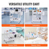 VEVOR 2 Tiers Lab Carts, Lab Utility Cart with 2 Trays, 2 Drawers & 4 Silent Wheels, Mobile Medical Cart with PP Material, Lab Rolling Cart with 3 Trash Cans for Lab, Clinic, Hospital, Salon, White