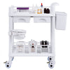 VEVOR 2 Tiers Lab Carts, Lab Utility Cart with 2 Trays, 2 Drawers & 4 Silent Wheels, Mobile Medical Cart with PP Material, Lab Rolling Cart with 3 Trash Cans for Lab, Clinic, Hospital, Salon, White