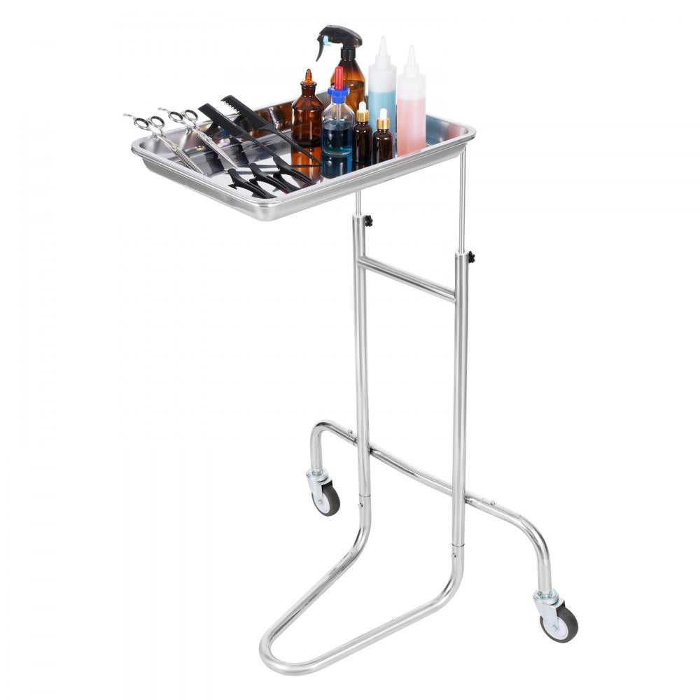 VEVOR Stainless Steel Lab Carts, Lab Utility Cart with Single Tray, Mobile Medical Cart with 2 Silent Wheels, Lab Rolling Cart for Lab, Clinic, Hospital, Salon