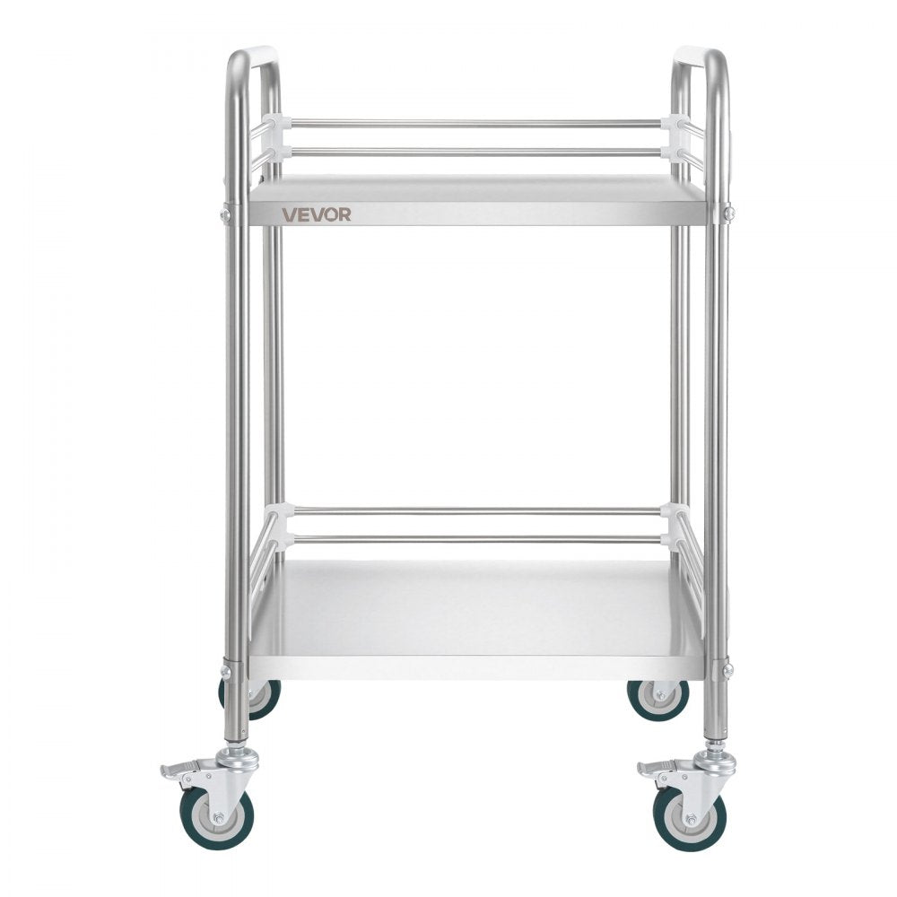 VEVOR Stainless Steel Cart, 2-Tier Rolling Lab Utility Cart with Lockable Wheels, Medical Serving Trolley Clinic Tray, Heavy Duty Mobile Service Storage Tray for Hospital, Restaurant, Kitchen, Salon