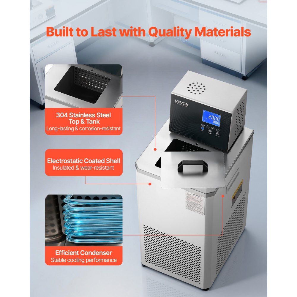 VEVOR Laboratory Chiller Circulator, -30℃-100℃, 6 L Internal and External Dual Circulation, Low Temperature Cooling Liquid Circulator Pump Chiller, Recirculating Chiller Water Bath for Laboratory