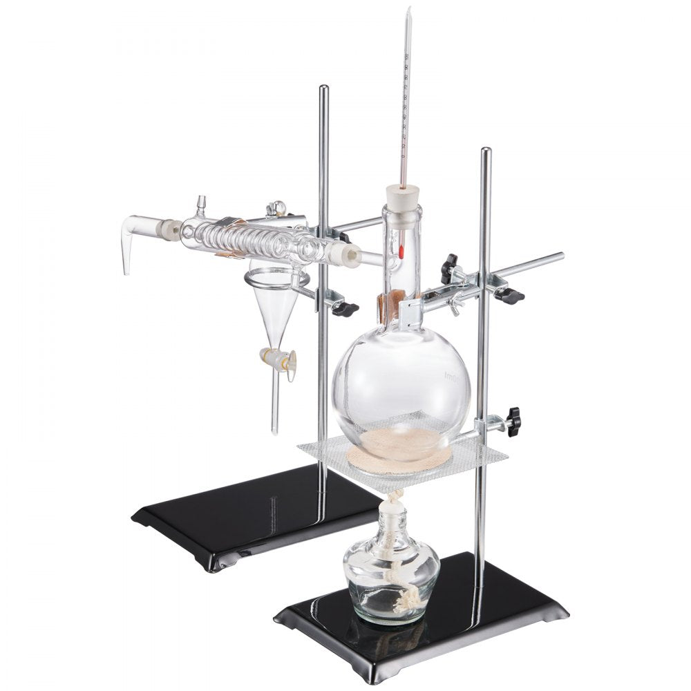 VEVOR Essential Oil Distillation Kit, 500ml Distillation Apparatus, 3.3 Boro Lab Glassware Distillation Kit with Alcohol Lamp, Ceramic Mesh and 24, 40 Joint, 28 pcs Set