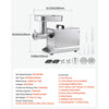VEVOR Commercial Meat Grinder, 11 Lbs/Min Capacity, #12 Electric Meat Mincer with 3 Plates, 3 Sausage Stuffing Tubes, 550W/0.7HP Stainless Steel Sausage Maker for Home Kitchen & Restaurant, ETL Listed