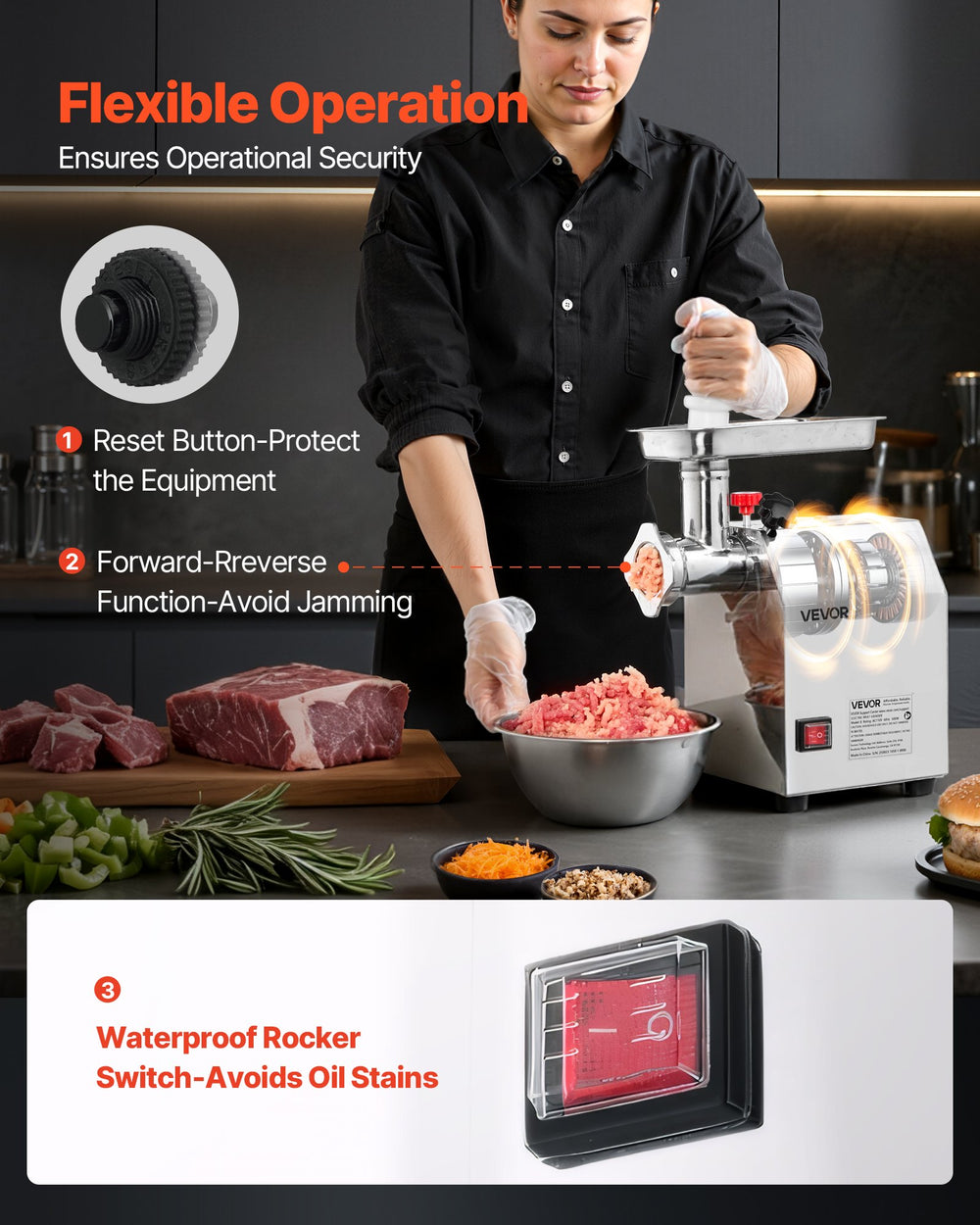 VEVOR Commercial Electric Meat Grinder, 5 lbs/min Capacity, #8 Industrial Meat Mincer with 2 Stainless Steel Blades, 2 Grinding Plates, 600W Heavy-Duty Sausage Maker Stuffer, for Kitchen, Restaurant