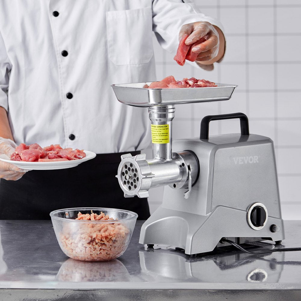 VEVOR Electric Meat Grinder, 5 Lb/Min Capacity, 575W（800W MAX) Industrial Meat Mincer with Blade, Grinding Plate, Sausage Stuffing Blade and 3 Tubes, Aluminum Commercial Meat Grinder