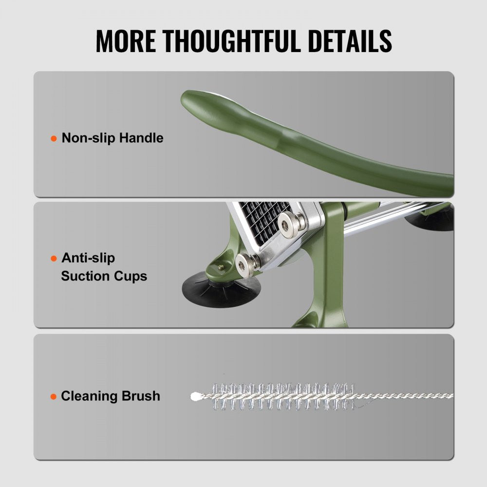 VEVOR French Fry Cutter, Potato Slicer with 1/2-Inch Stainless Steel Blade, Manual Potato Cutter Chopper with Suction Cups, Great for Potato, French Fries, Cucumber, Vegetables, Carrot