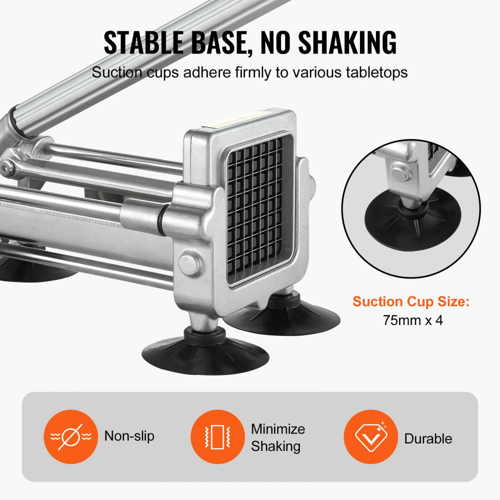 VEVOR French Fry Cutter, Potato Slicer with 1/2-Inch and 3/8-Inch Stainless Steel Blades, Manual Potato Cutter Chopper with Suction Cups, Great for Potato, French Fries, Cucumber, Vegetables, Carrot
