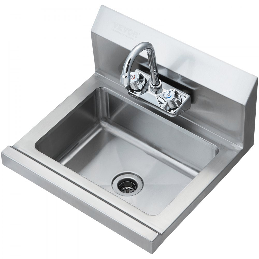 VEVOR Commercial Hand Sink with Faucet, Stainless Steel Sink for Washing, Small Hand Washing Sink, Wall Mount Hand Basin, Utility Sink for Restaurant, Kitchen, Bar, Garage and Home, 17 x 12.8 inch