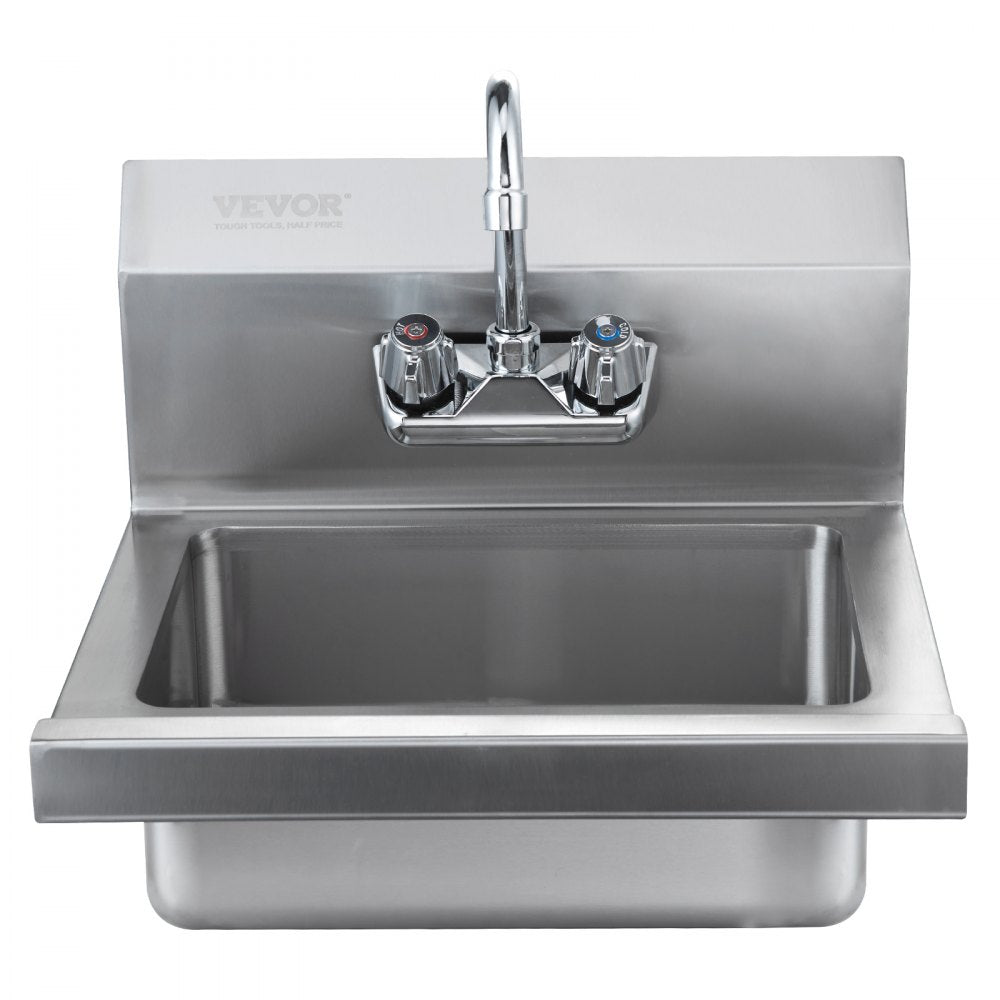 VEVOR Commercial Hand Sink with Faucet, Stainless Steel Sink for Washing, Small Hand Washing Sink, Wall Mount Hand Basin, Utility Sink for Restaurant, Kitchen, Bar, Garage and Home, 17 x 12.8 inch