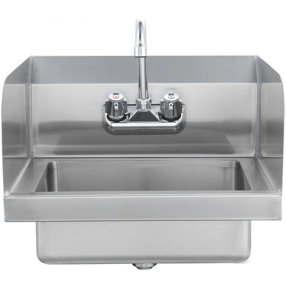 VEVOR Commercial Hand Sink with Faucet and Side Splash, Stainless Steel Sink for Washing, Small Hand Washing Sink, Wall Mount Hand Basin for Restaurant, Kitchen, Bar, Garage and Home, 17x12.8 inch