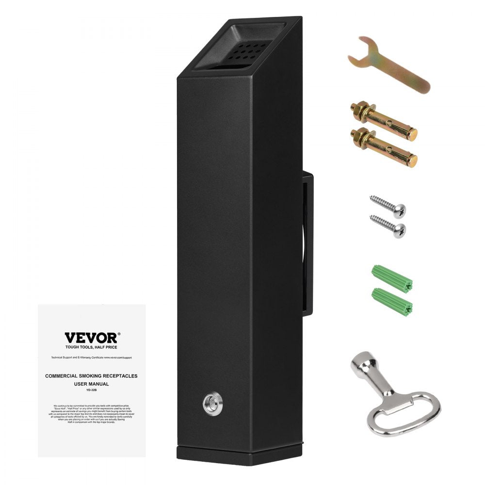 VEVOR Cigarette Butt Receptacle, Stainless Steel Cuboid Cigarette Butt Container, Wall Mounted and Weatherproof Outdoor Cigarette Butt Disposal for Garden, Office, Restaurant, Hotel, Bar, Black