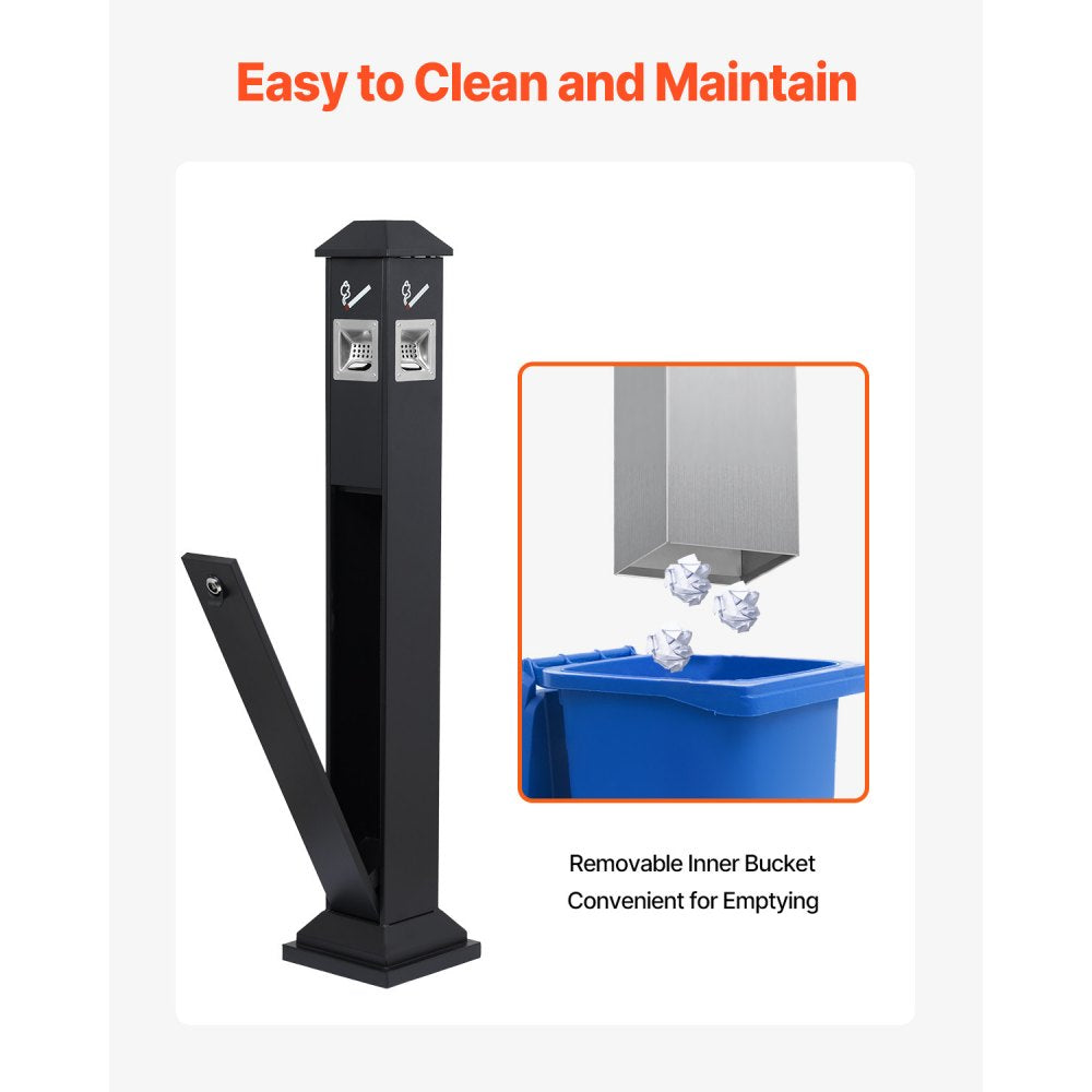 VEVOR Cigarette Butt Receptacle, Weatherproof Cigarette Butt Container with 4 Disposal Openings  & Top Cover, Freestanding Outdoor Cigarette Butt Disposal for Garden, Office, Restaurant, Hotel, Black