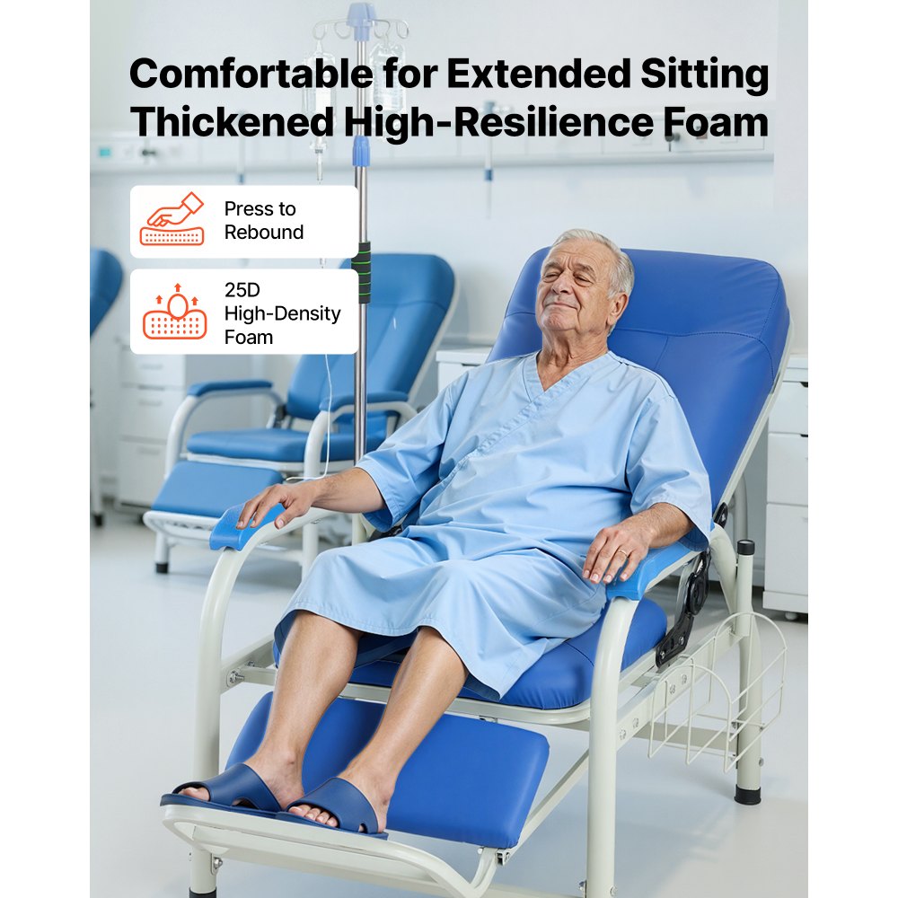 VEVOR Infusion Chair with IV Pole 90°-160° Reclining Phlebotomy Chair, 400LBS Capacity Medical Infusion Recliner with Soft Padded Seat, Footrest & Storage Basket for Blood Draw, IV Transfusion