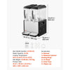 VEVOR Commercial Beverage Dispenser 2 Tanks 12 L / 12.7 QT Per Tank, Stainless Steel Juice Dispenser, Ice Tea Drink Machine with 45℉ to 54℉ Cooling Temperature, for Cold Drink Restaurant Bar Party