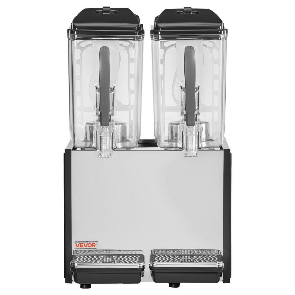 VEVOR Commercial Beverage Dispenser 2 Tanks 12 L / 12.7 QT Per Tank, Stainless Steel Juice Dispenser, Ice Tea Drink Machine with 45℉ to 54℉ Cooling Temperature, for Cold Drink Restaurant Bar Party