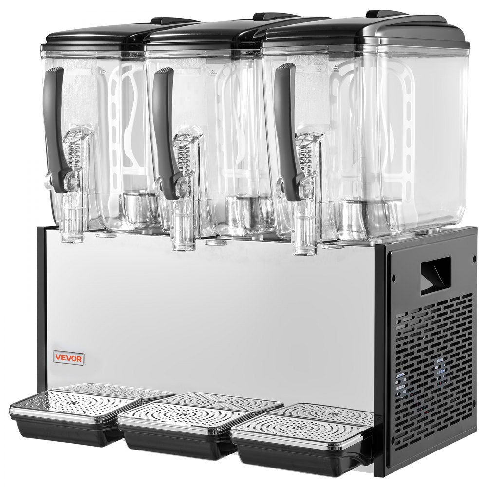 VEVOR Commercial Beverage Dispenser 3 Tanks 12 L / 12.7 QT Per Tank, Stainless Steel Juice Dispenser, Ice Tea Drink Machine with 45℉ to 54℉ Cooling Temperature, for Cold Drink Restaurant Bar Party