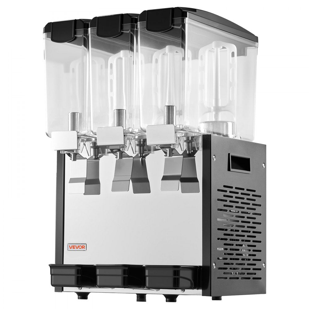 VEVOR Commercial Beverage Dispenser 3 Tanks 10 L / 10.6 QT Per Tank, Stainless Steel Juice Dispenser, Ice Tea Drink Machine with 45℉ to 54℉ Cooling Temperature, for Cold Drink Restaurant Bar Party