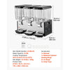 VEVOR Commercial Beverage Dispenser 3 Tanks 18 L / 19 QT Per Tank, Stainless Steel Juice Dispenser, Ice Tea Drink Machine with 45℉ to 54℉ Cooling Temperature, for Cold Drink Restaurant Bar Party