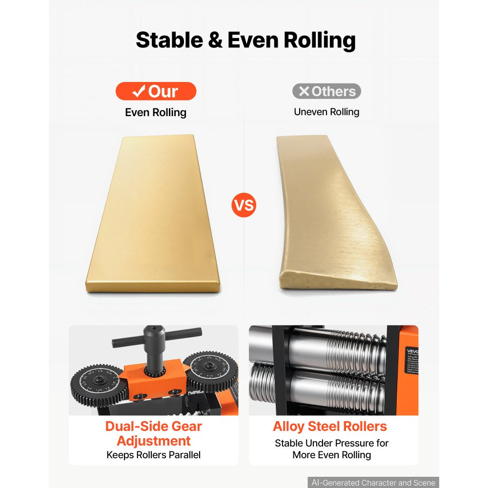 VEVOR Rolling Mill 3-in-1 Round Flat Half-Round Forming Roller Mill Machine, Manual Jewelry DIY Tool, 0.03-7 mm Adjustable Thickness, Stable & Even Rolling, for Ductile Metals, Gold, Silver, Copper