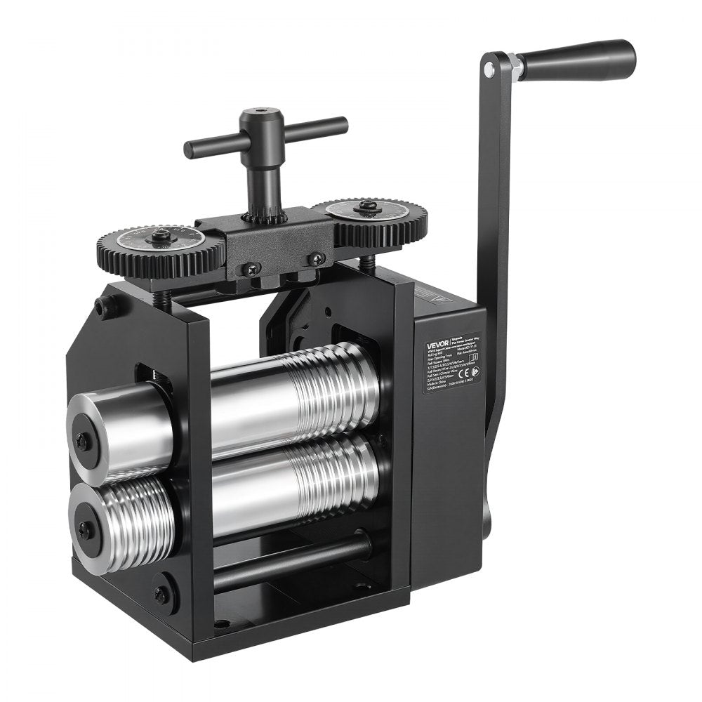 VEVOR Rolling Mill 4-in-1 Round Flat Square Half-Round Pressing Roller Mill, Manual Jewelry DIY Tool, 0.03-7 mm Adjustable Thickness, Stable & Even Rolling, for Ductile Metals, Gold, Silver, Copper