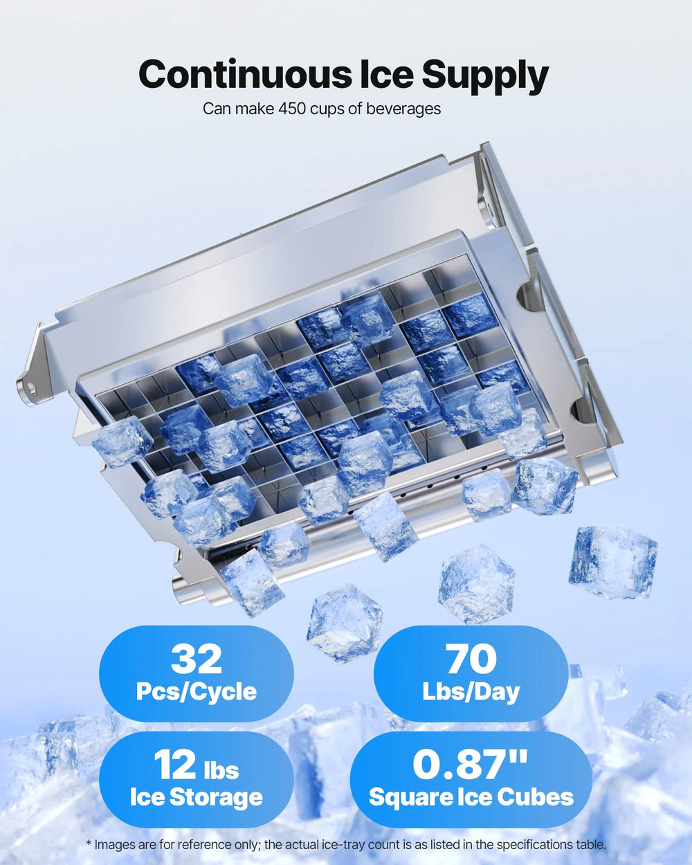 VEVOR Commercial Ice Maker Machine, 90 lbs/24h with 12Lbs Storage, 32 Cubes per Cycle, Stainless Steel Freestanding & Countertop Ice Maker with LED Display & Self-Cleaning, for Home Bar Restaurant