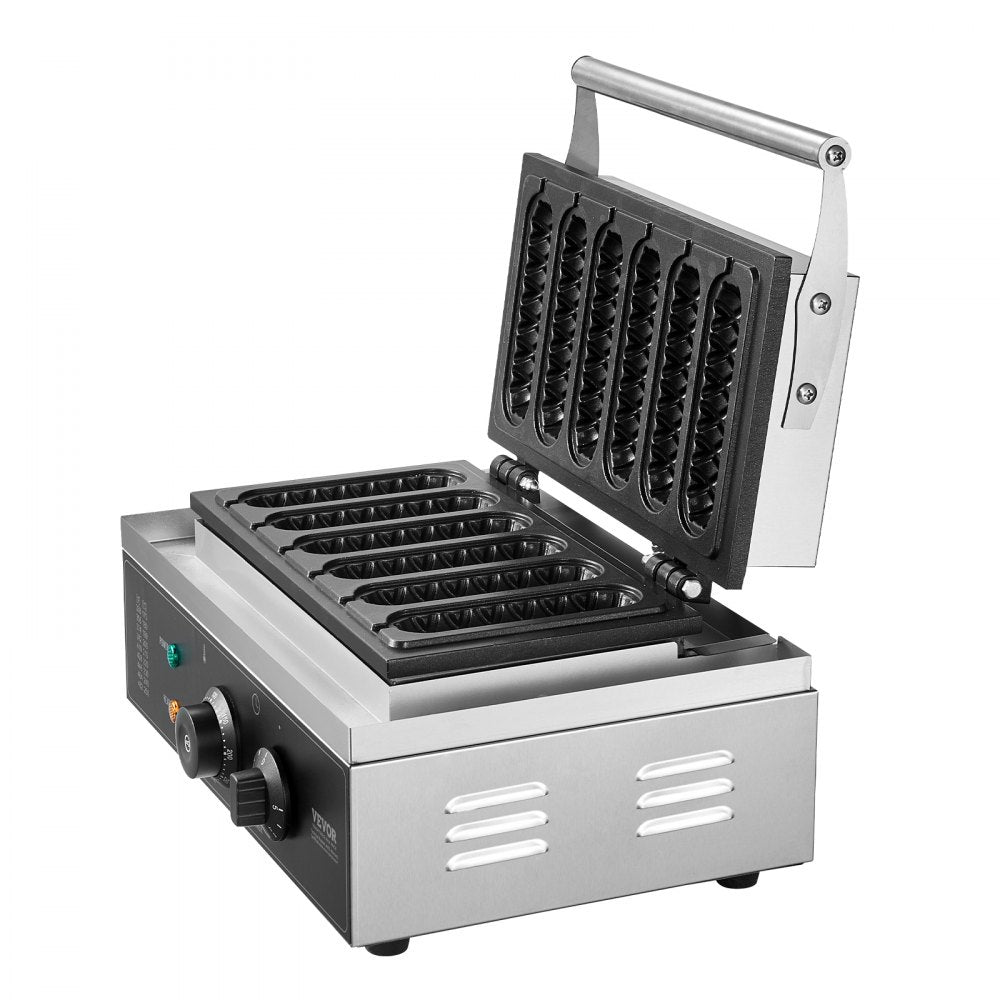 VEVOR Commercial Waffle Stick Maker, 6PCS 1500W Waffle Baker Machine, Non-Stick Stainless Steel Corn Hot Dog Waffle Iron with Temp and Time Control, Handle, for Restaurant Bakery Snack Bar Family