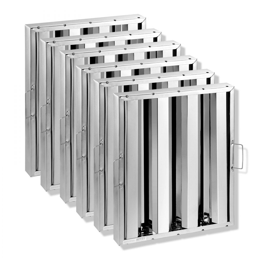 VEVOR Commercial Hood Filter, 15.5W x 19.5H Inch Range Hood Filters, Stainless Steel Restaurant Range Hood Baffle Filter for Grease Rated Commercial Kitchen Exhaust Hoods, 3 Grooves, Pack of 6