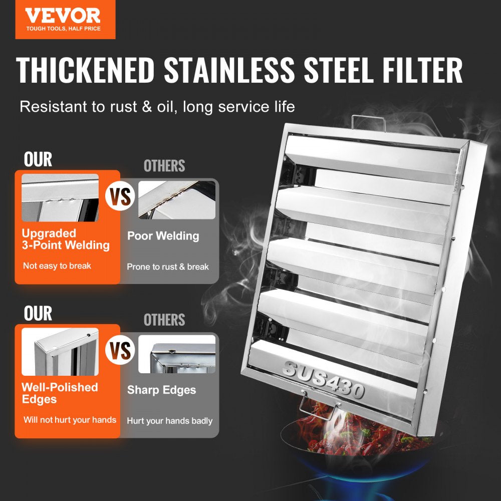 VEVOR Commercial Hood Filter, 19.5W x 19.5H Inch Range Hood Filters, Stainless Steel Restaurant Range Hood Baffle Filter for Grease Rated Commercial Kitchen Exhaust Hoods, 4 Grooves, 1 Piece