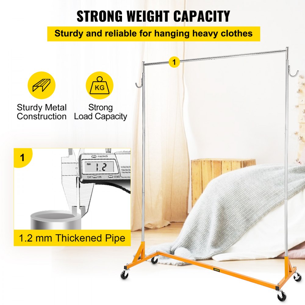 VEVOR Z Rack, Industrial Grade Z Base Garment Rack, Height Adjustable Rolling Z Garment Rack, Sturdy Steel Z Base Clothing Rack with Lockable Casters, for Home Clothing Store Display Orange (3 Sets)