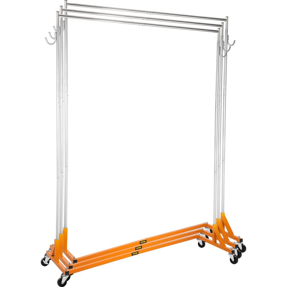 VEVOR Z Rack, Industrial Grade Z Base Garment Rack, Height Adjustable Rolling Z Garment Rack, Sturdy Steel Z Base Clothing Rack with Lockable Casters, for Home Clothing Store Display Orange (3 Sets)