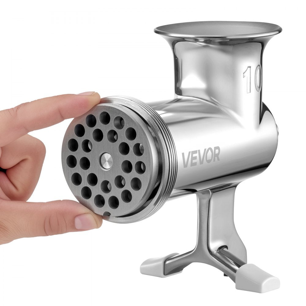 VEVOR Manual Meat Grinder, 304 Stainless Steel Hand Meat Grinder with Steel Table Clamp, Meat Mincer Sausage Maker with 1 Cutting Blade, 2 Cutting Plates, Sausage Tube for Beef Pork Pepper Mushroom