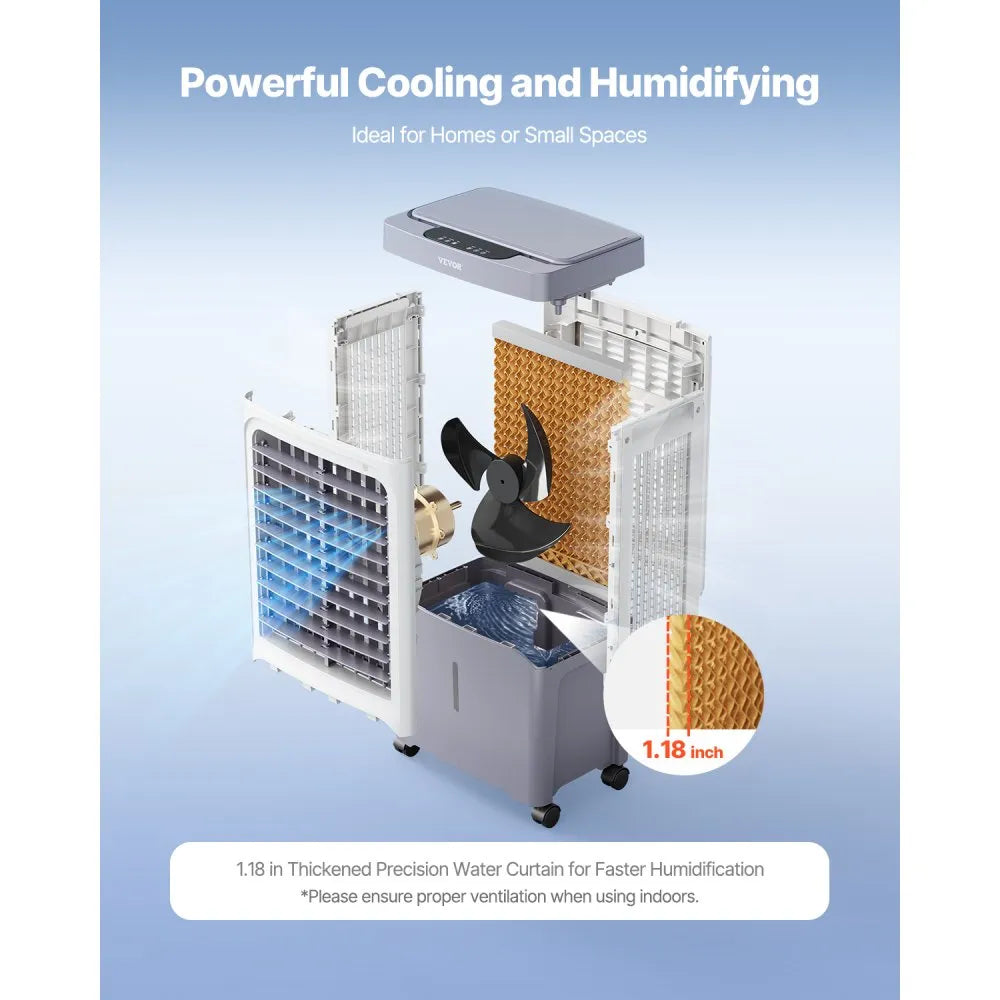VEVOR Evaporative Air Cooler, 1800 CFM with 6.8 Gallon Water Tank Swamp Cooler, Portable Cooling Fan with Remote Control, 12H Timer, 4 Ice Boxes, Quiet Operation, 3 Wind Speeds for Outdoor Indoor Use