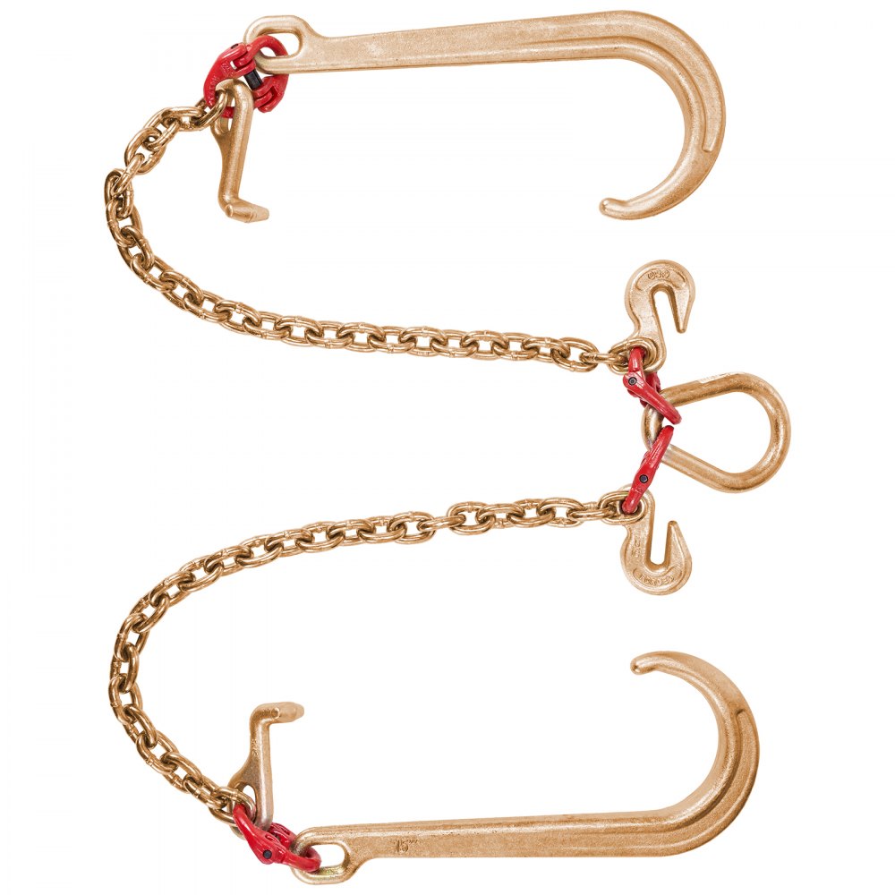 VEVOR G80 V Bridle Chain, 5/16" x 2' Towing Chain Bridle with 15" J Hooks, T Hooks & Grab Hooks, Heavy Duty Transport Chain Bridle with 10800 lbs Safe Working Load for Flatbed Truck Wrecker Recovery