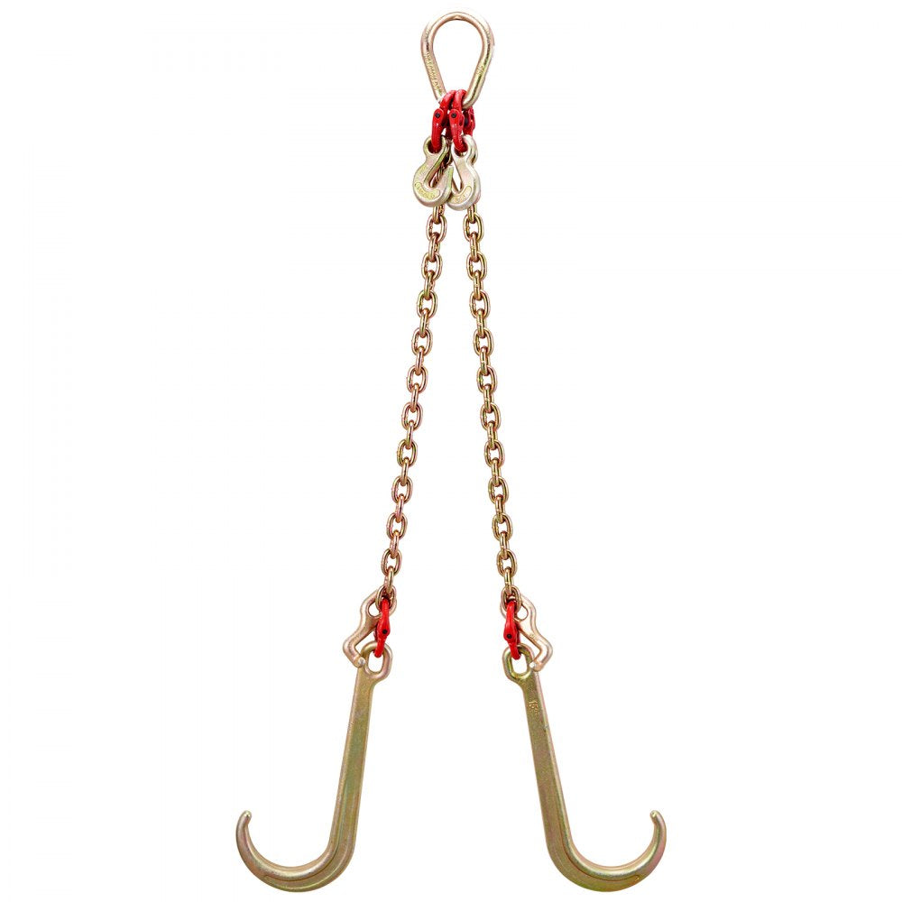 VEVOR G80 V Bridle Chain, 5/16" x 2' Towing Chain Bridle with 15" J Hooks, T Hooks & Grab Hooks, Heavy Duty Transport Chain Bridle with 10800 lbs Safe Working Load for Flatbed Truck Wrecker Recovery