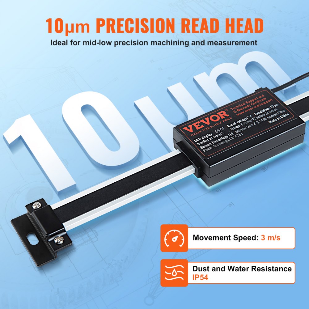 VEVOR Digital Readout, 6'' & 12'' & 24'', Linear Scale 3 Axis DRO Display Kit with L-Shaped Brackets Z-Shaped Brackets Thickened Plates Screws Button Cells