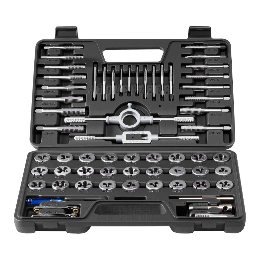 VEVOR Tap and Die Set, 60-Piece Metric and SAE Sizes M3 to M12, #4 to 1/2", with Coarse and Fine Thread Taps and Dies, Wrench, Carrying Case and Complete Accessories, for Threading and Rethreading