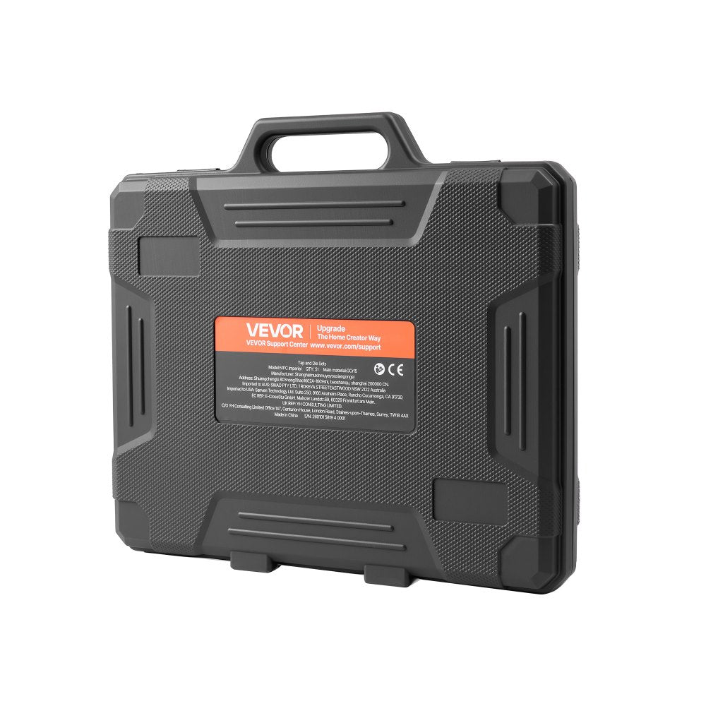 VEVOR Tap and Die Set, 51-Piece SAE Sizes 1/4" to 1", with Coarse and Fine Thread Taps and Dies, Wrench, Carrying Case and Complete Accessories, Bearing Steel, for Threading and Rethreading Threads