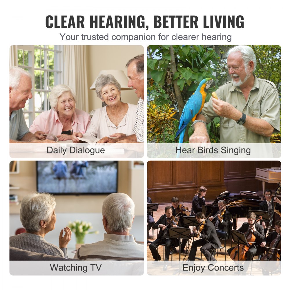 VEVOR Hearing Aids for Seniors, Rechargeable Hearing Amplifiers With Noise Cancelling and Volume Control, Digital In-Ear Hearing Assist Device with Charging Case and 8 Pair of Ear Domes