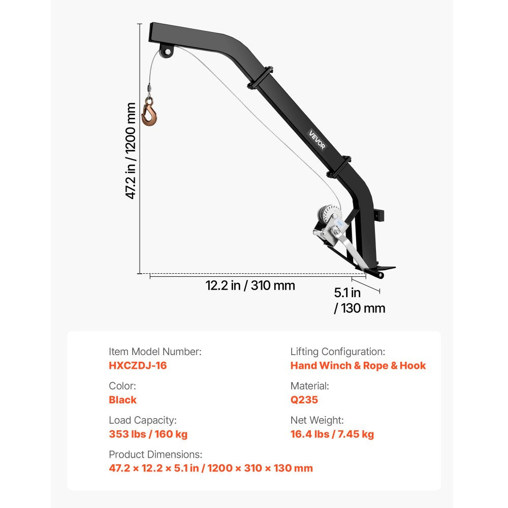 VEVOR Tree Mounted Deer Hoist, 353 lbs Load Capacity, Hunting Game Hoist Winch Lift with Ratchet Strap, Heavy Duty Deer Hanger for Skinning, Cleaning, Hanging Feed, and Field Dressing, Black